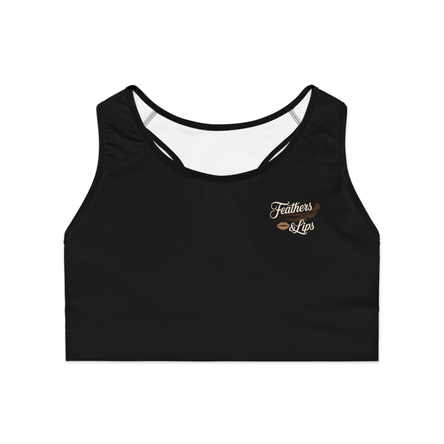 flames, feathers, lips Sports Bra