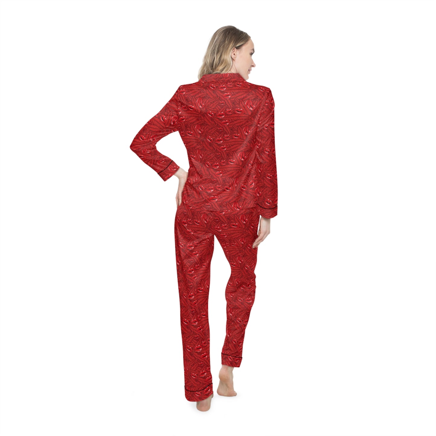 Red Kisses Satin Women's Pajama Set