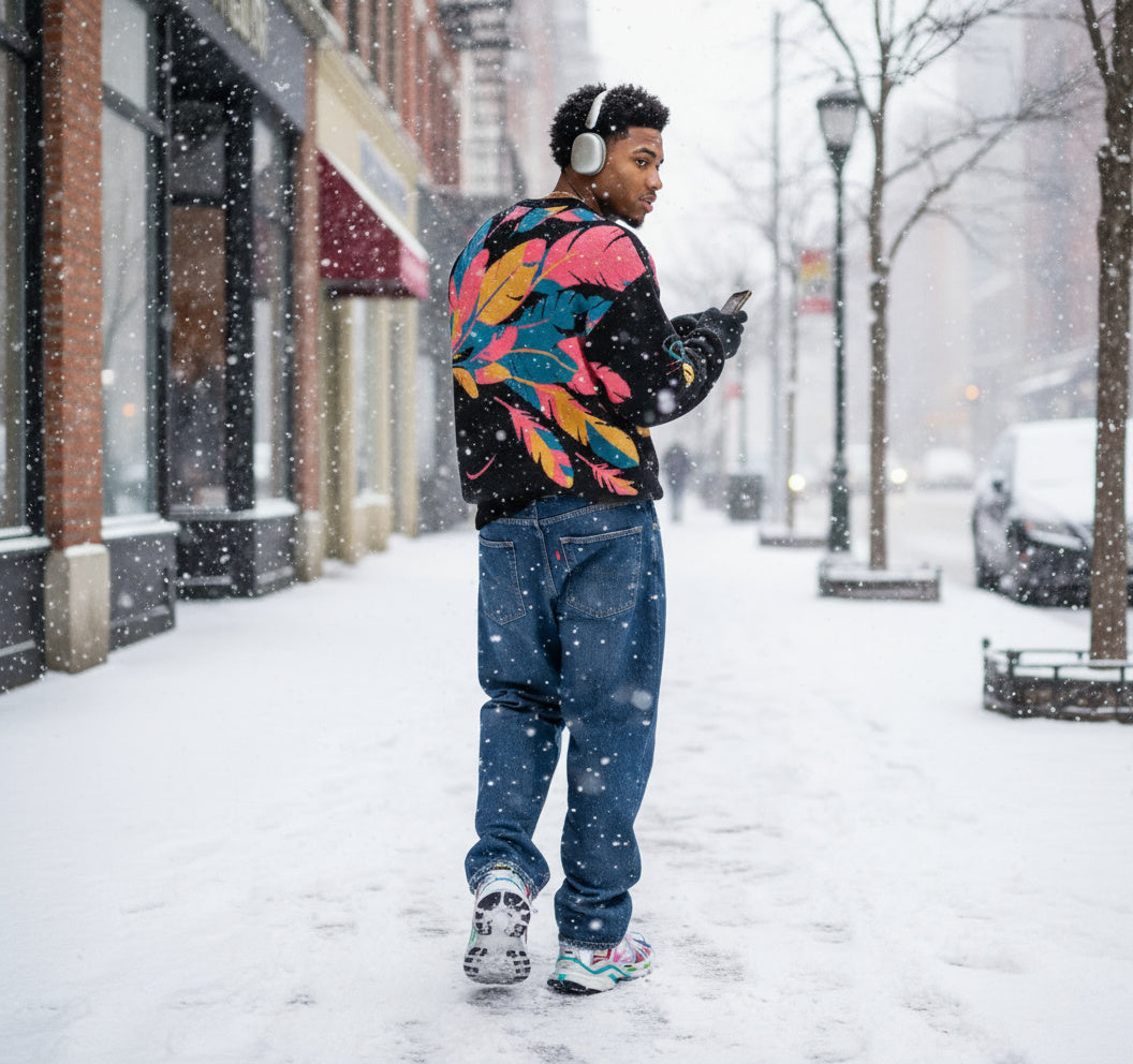 Black Rainbow knitted crew neck sweater