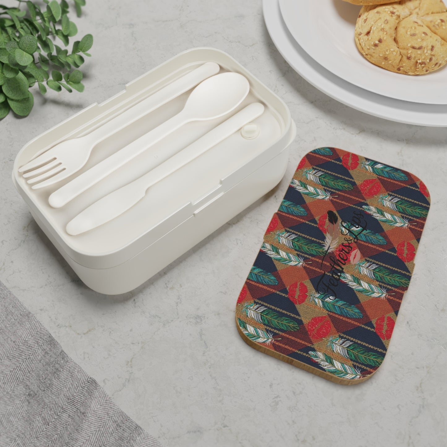 Bento Box — Feather & Lip Print Patterned Lunch Box
