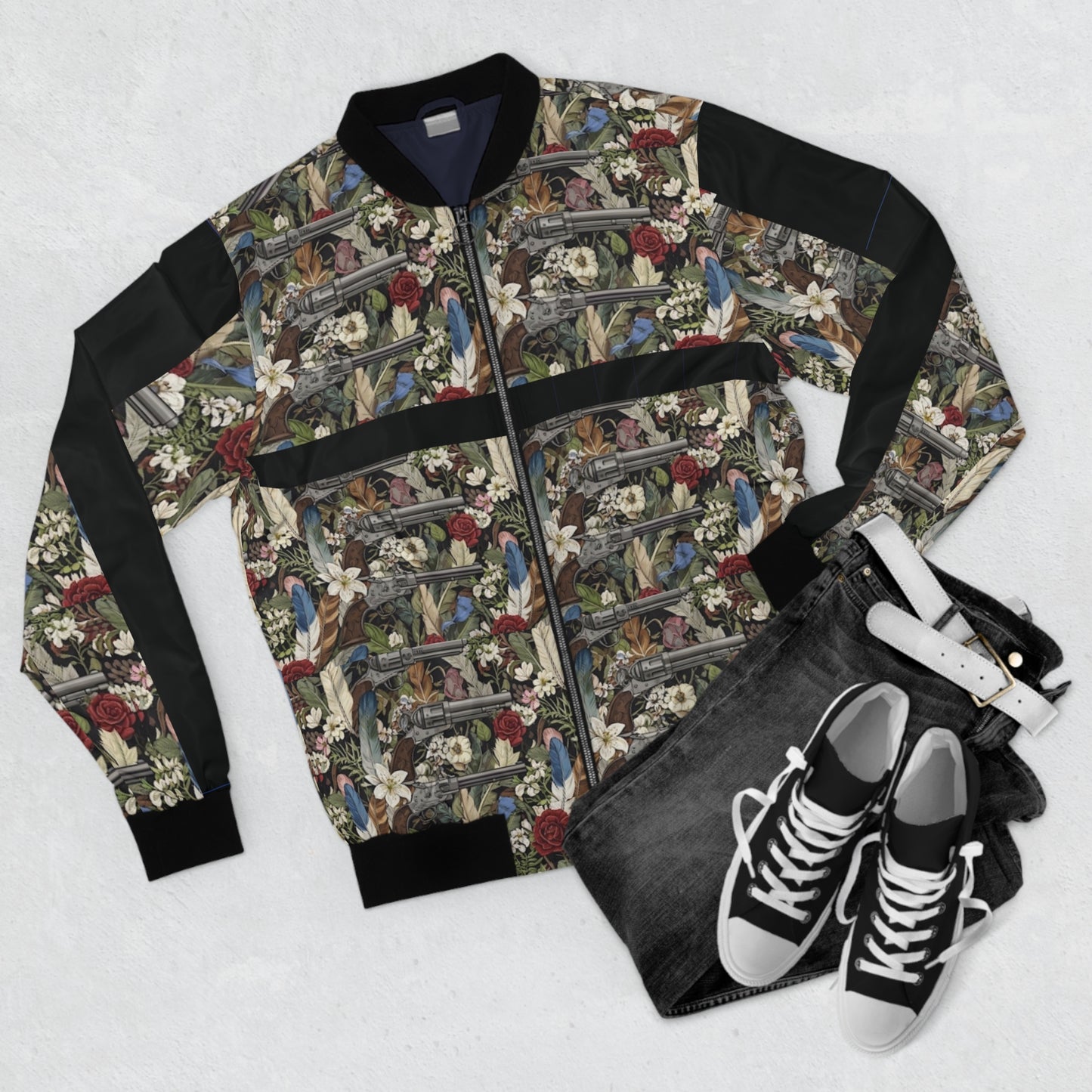 Flowers, Guns, & Feathers Men's Bomber Jacket