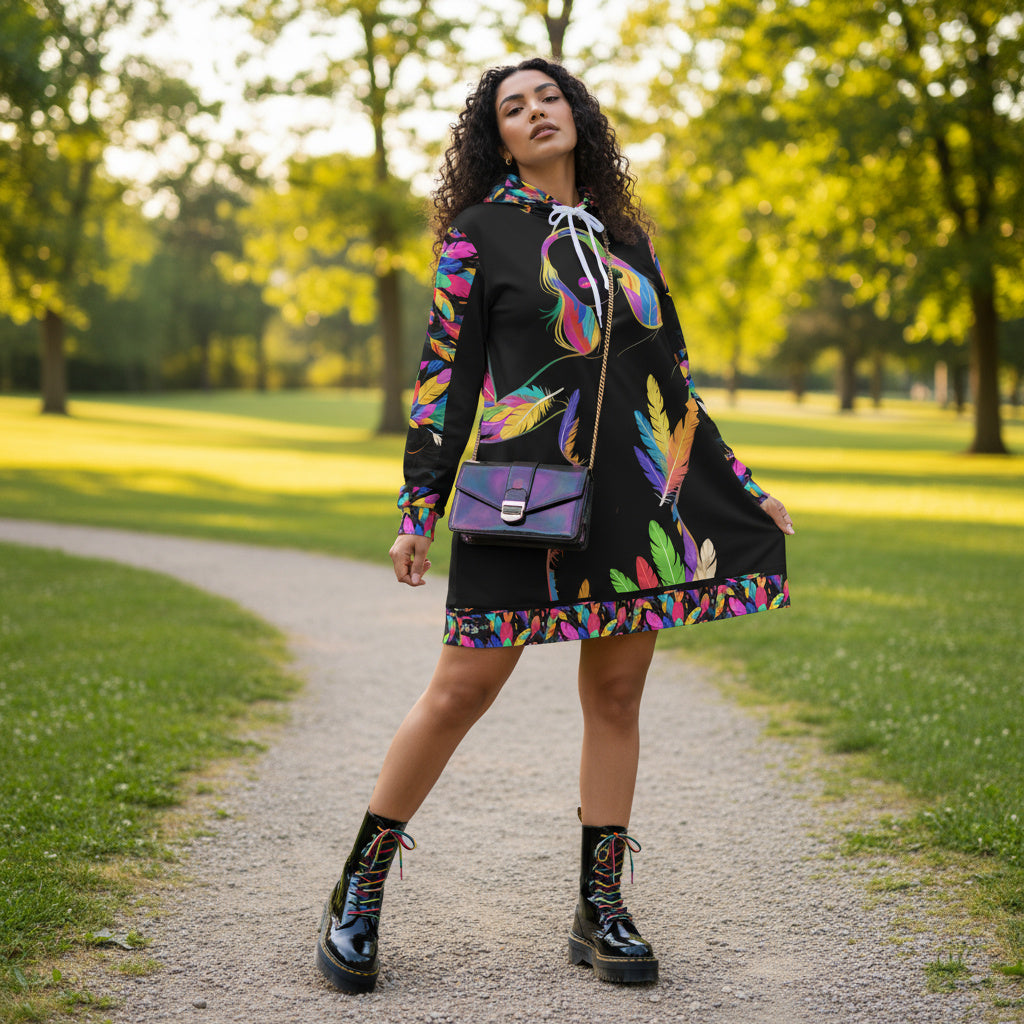 Black Rainbow Hoodie Dress