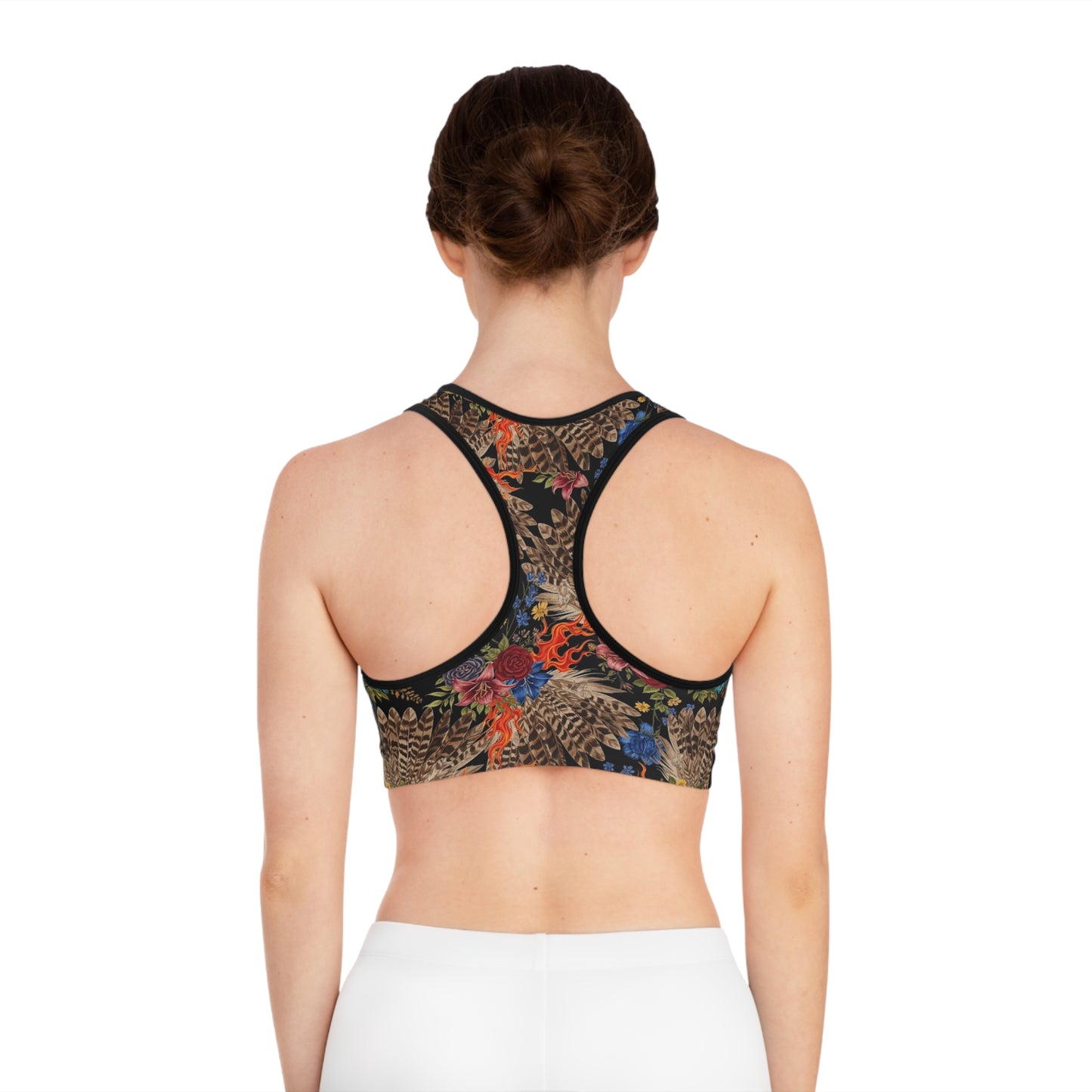flames, feathers, lips Sports Bra