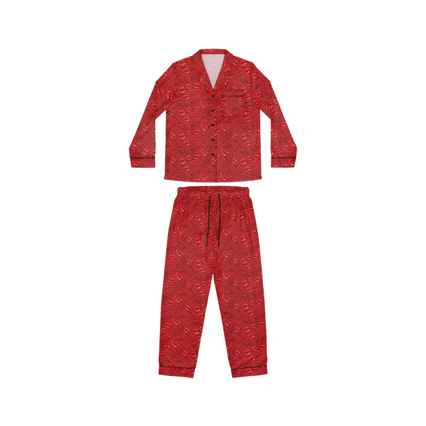 Red Kisses Satin Women's Pajama Set