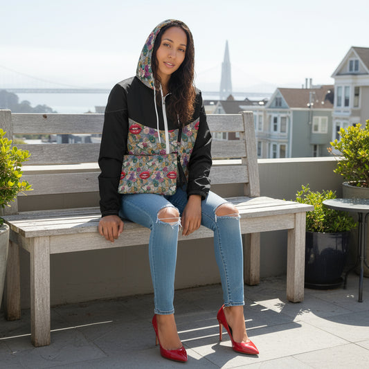 Women’s Flowers&Lips cropped windbreaker