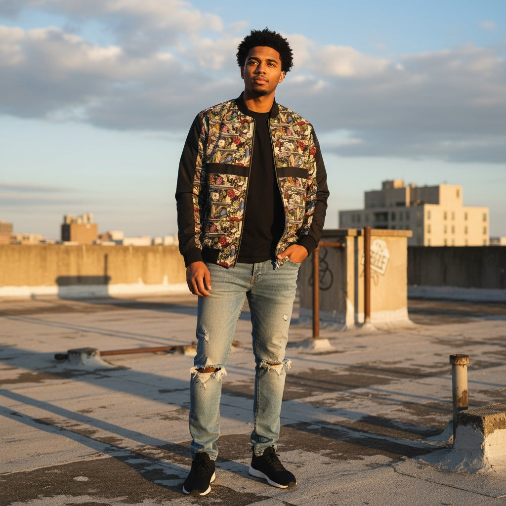 Flowers, Guns, & Feathers Men's Bomber Jacket