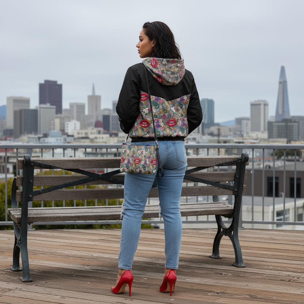Women’s Flowers&Lips cropped windbreaker