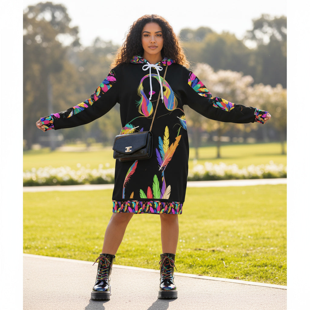 Black Rainbow Hoodie Dress
