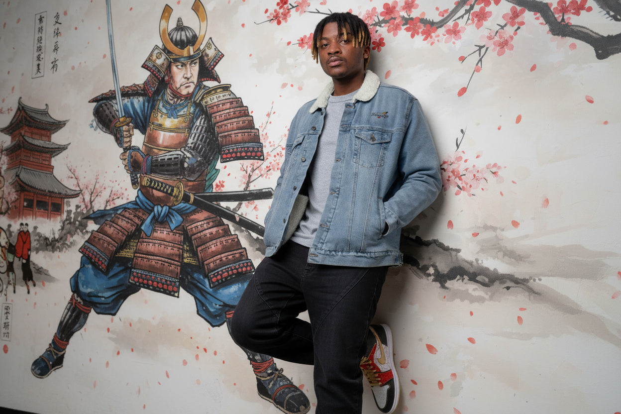 Asian Hawk denim sherpa jacket